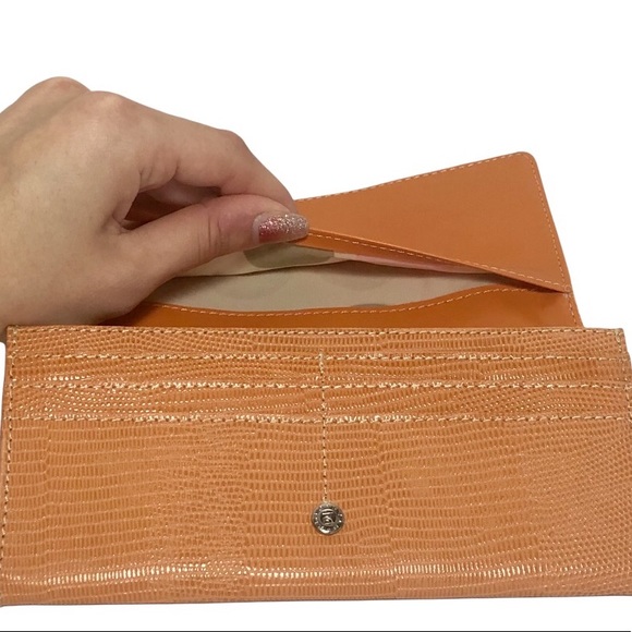 MAXX NY WOMEN'S LARGE FLAP WALLET ORANGE EMBOSSED GENUINE LEATHER (NWT) - Picture 11 of 11